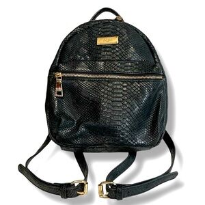 BCBG Paris Black Faux Snakeskin Backpack with Adjustable Detachable Straps